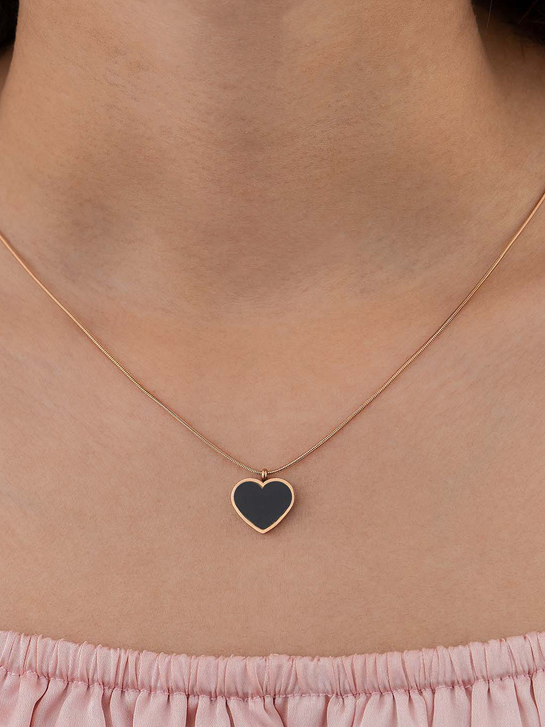 Mesmerize Stainless Steel Rose Gold-Plated & Heart Reversible Pendant With Chain