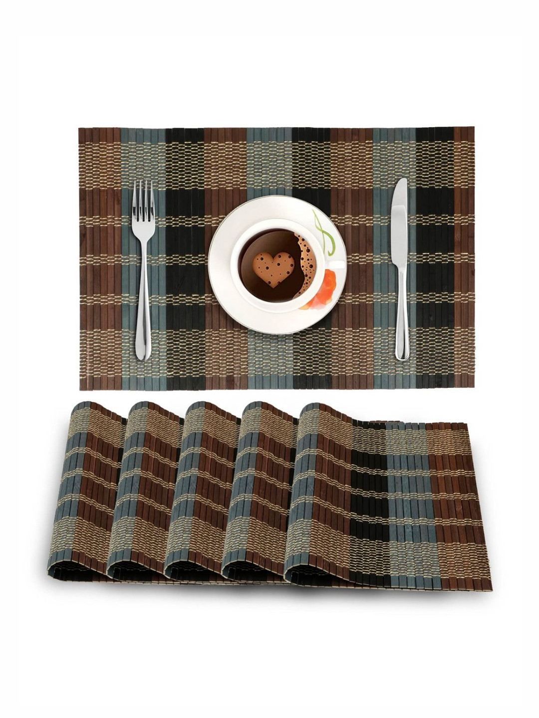 HOKIPO Multicolor 6 Pieces Striped Heat Resistant Non Slip Bamboo Table Placemats
