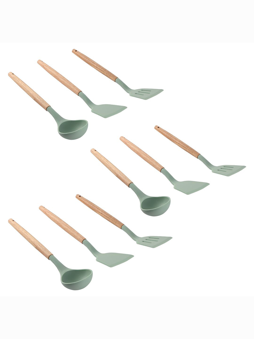 Kuber Industries Unisex Green 9 Pcs Silicone Nonstick Spatula Set with Wooden Handle