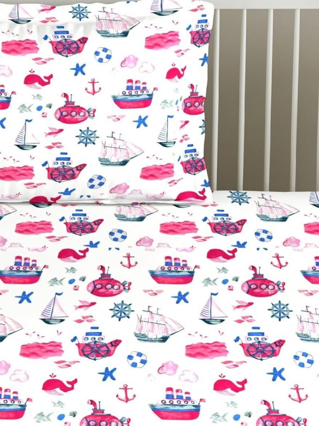 Trance Home Linen Pink Conversational Cotton 180 TC Single Fine Bedsheet with a Pillow Cover-87 x 93 inches