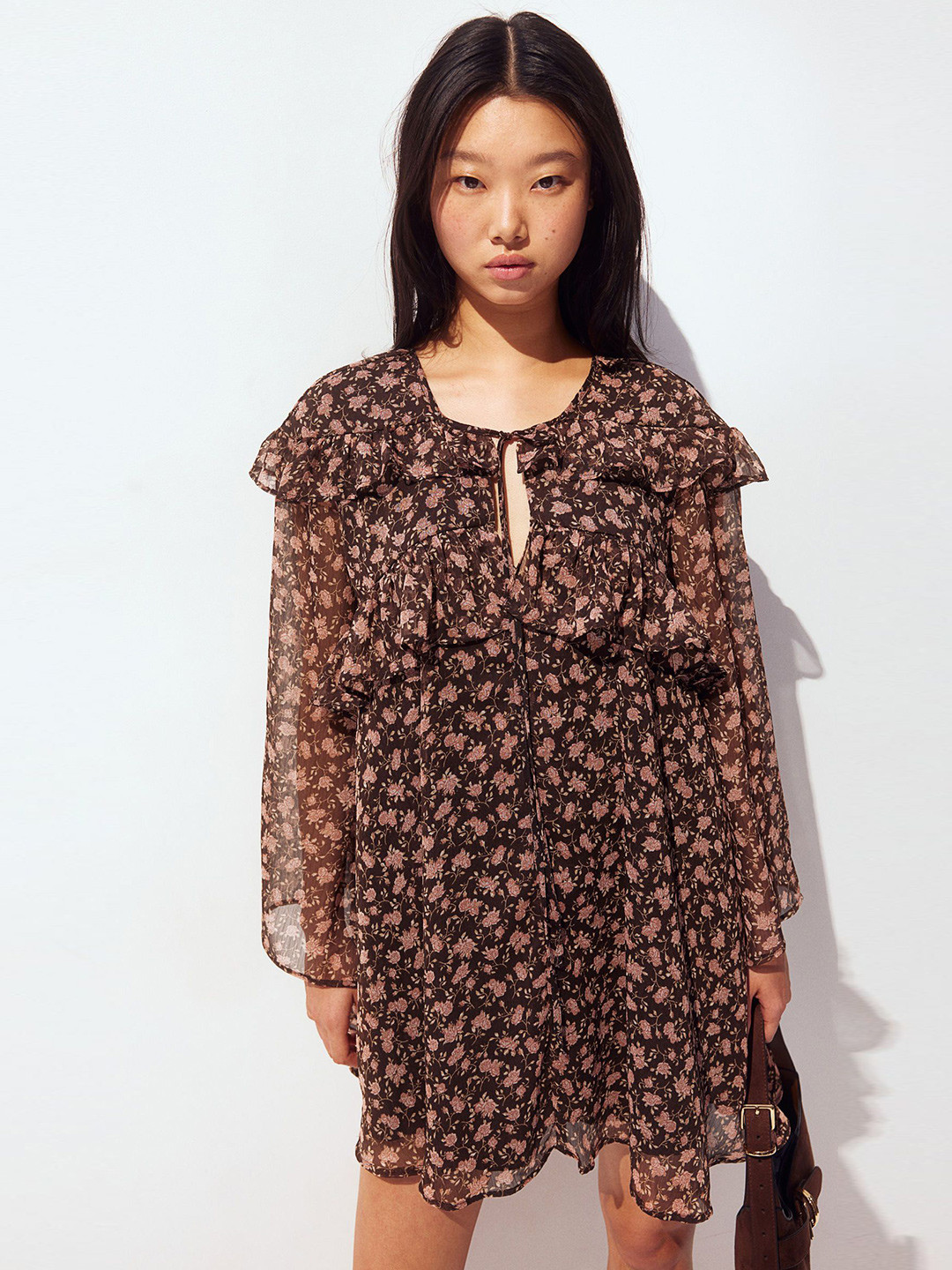 H&M Women Frill-Trimmed Chiffon Tunic Dress