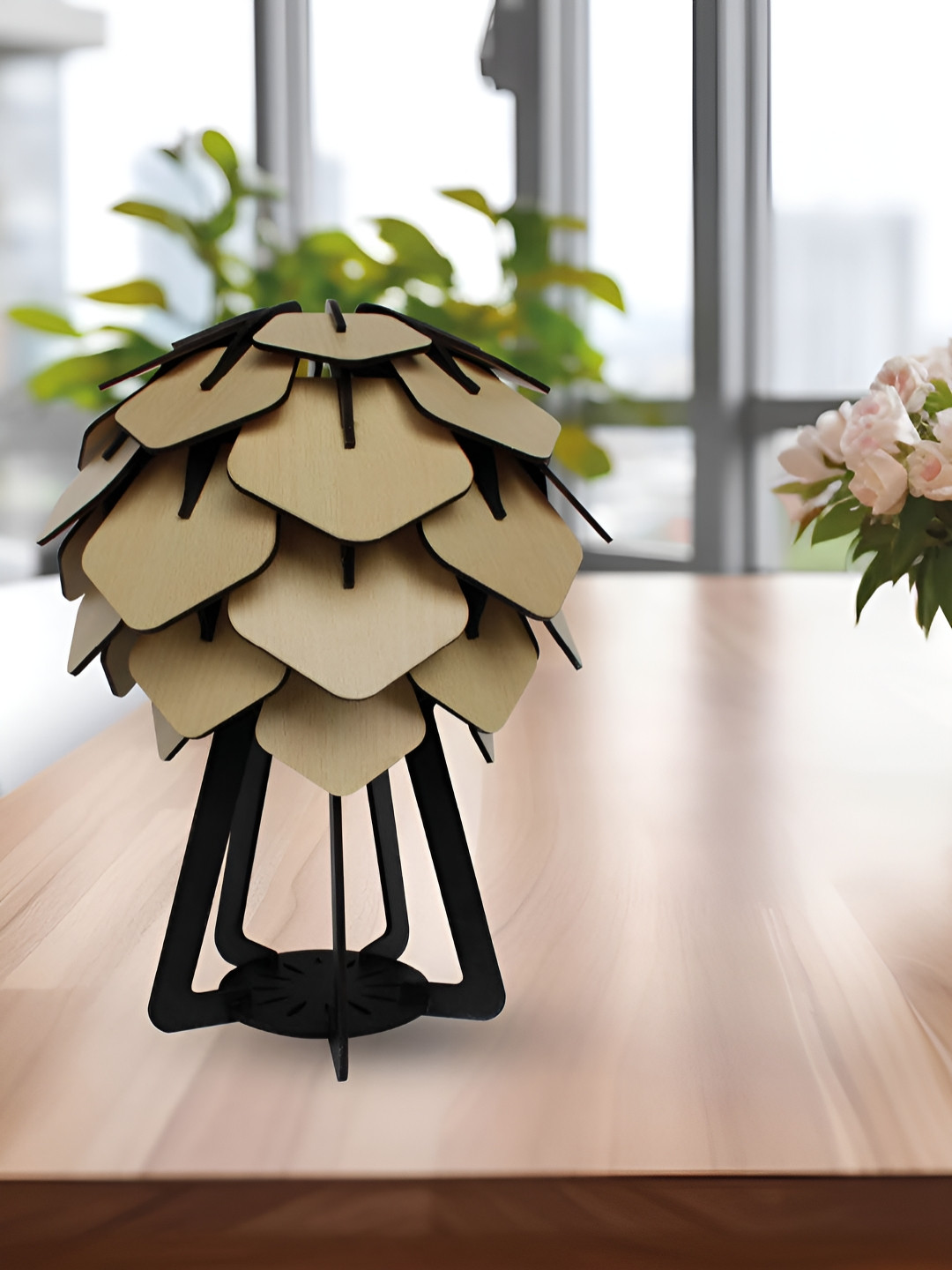 OLIVE TREE Brown & Black Abstract Shaped Wood Table Lamp