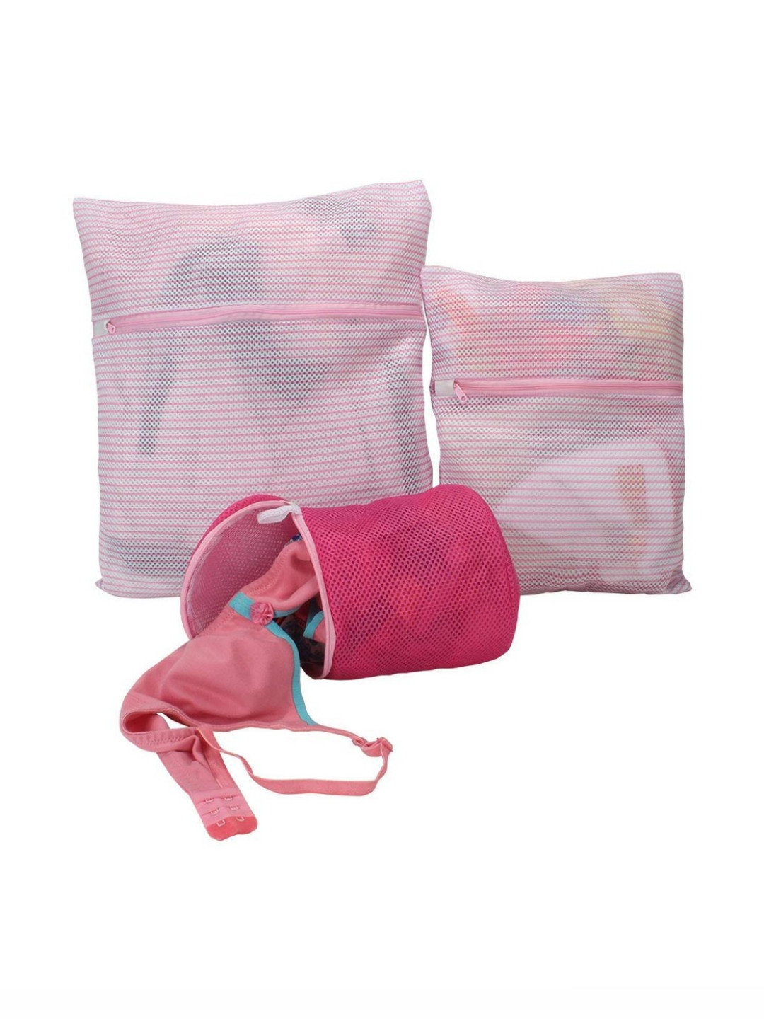 HOKIPO Pink 3 Pieces Mesh Laundry Clothes Washing Bags