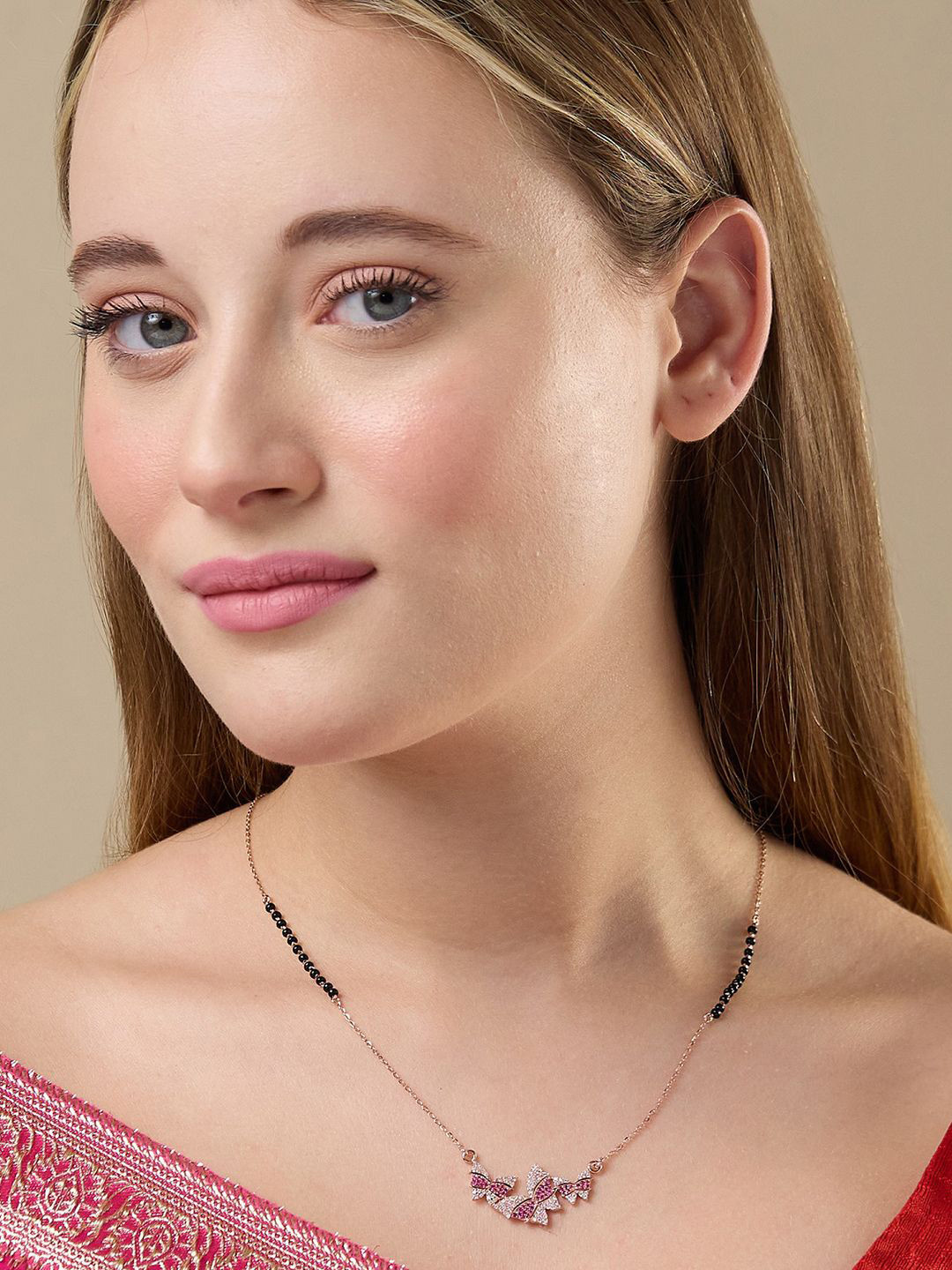 MAIRA 925 Sterling Silver Rose Gold-Plated Crystals & Beaded Mani Mangalsutra