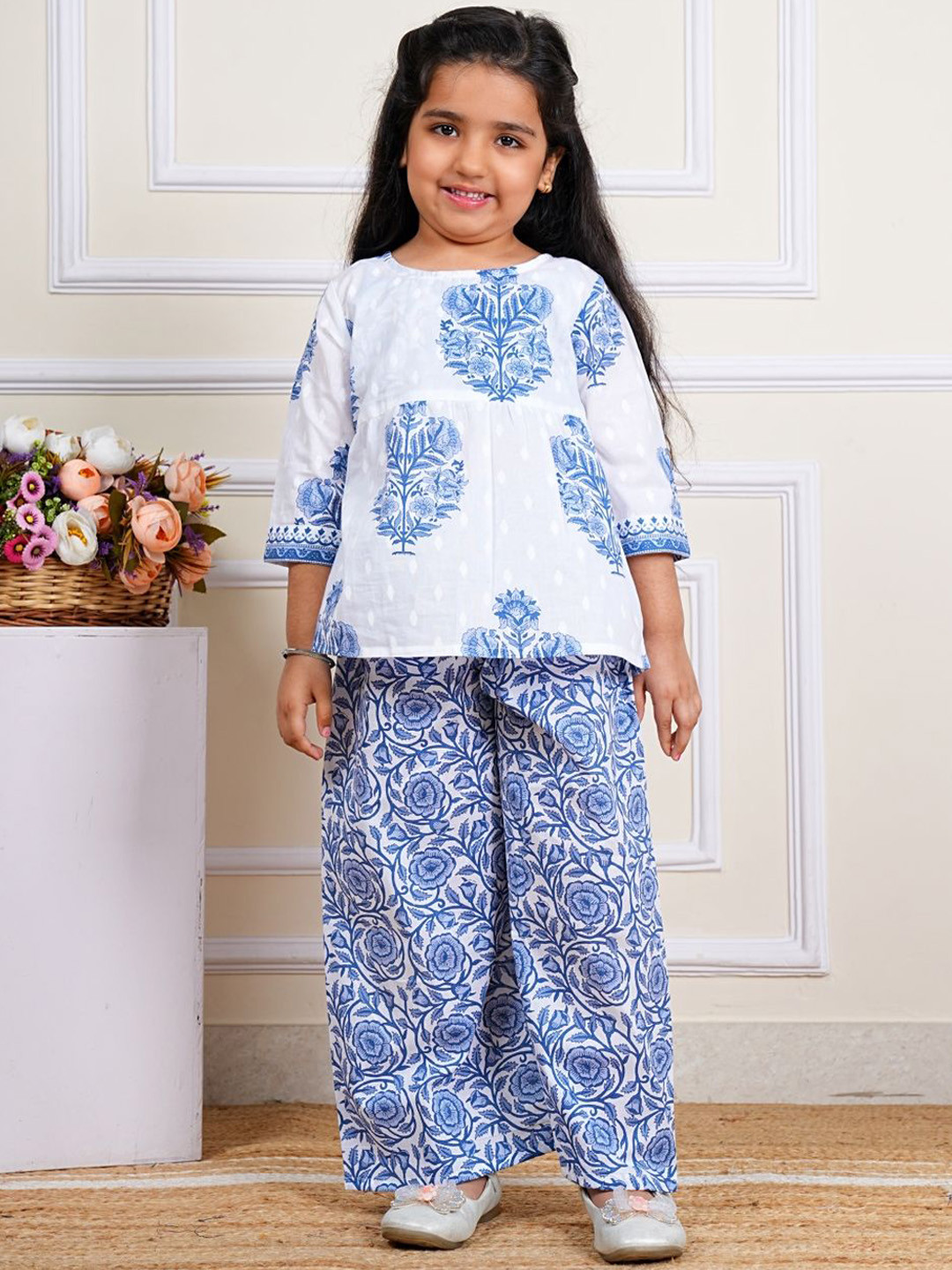 COTLAND FASHION Girls Pure Cotton Top & Palazzos With Inner Slip Clothing Set