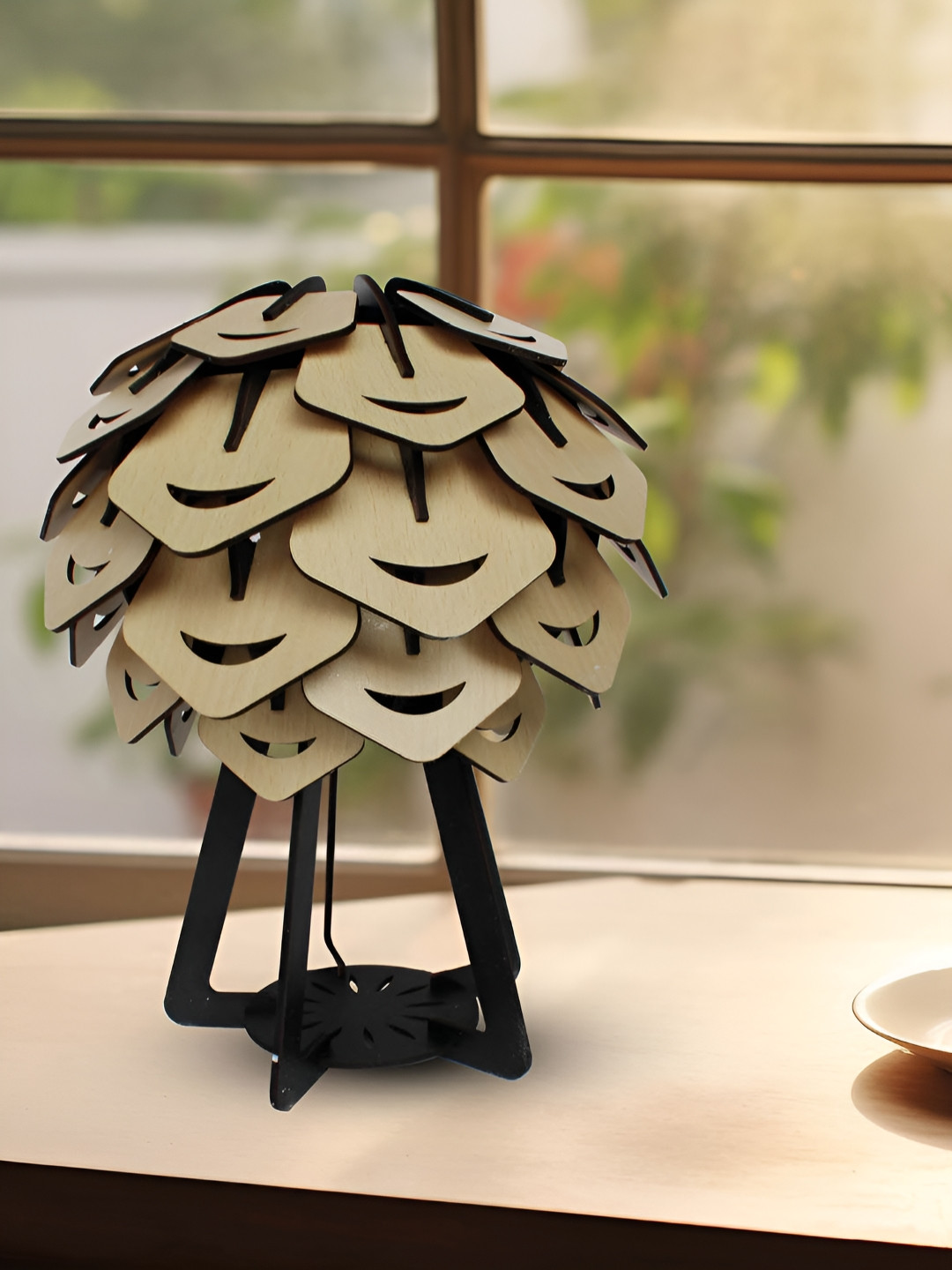 OLIVE TREE Brown & Black Abstract Shaped Wood Table Lamp