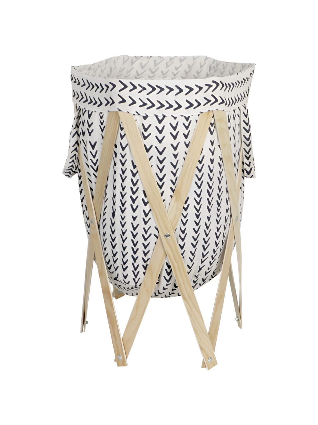 HOKIPO White & Black European Style Laundry Bag with Foldable Wooden Stand