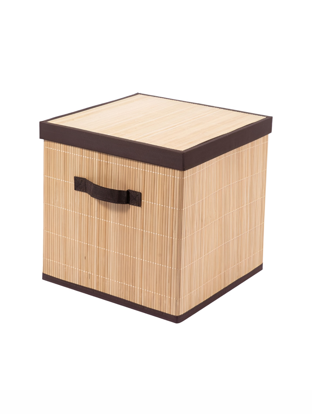 HomeStorie Brown Striped Bamboo Storage Bin with Handle Multi-Utility Organiser