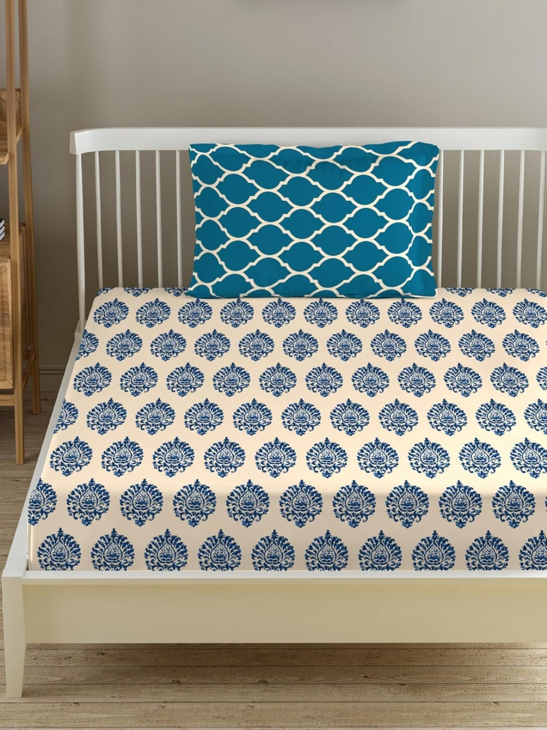 Trance Home Linen Blue Printed Linen Cotton 200 TC Single Bedsheet Set 1.52 m x 2.54 m