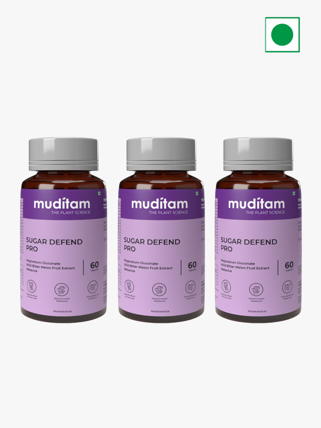 Muditam Set Of 3 Sugar Defend Pro Tablets - 60 Tablets Each