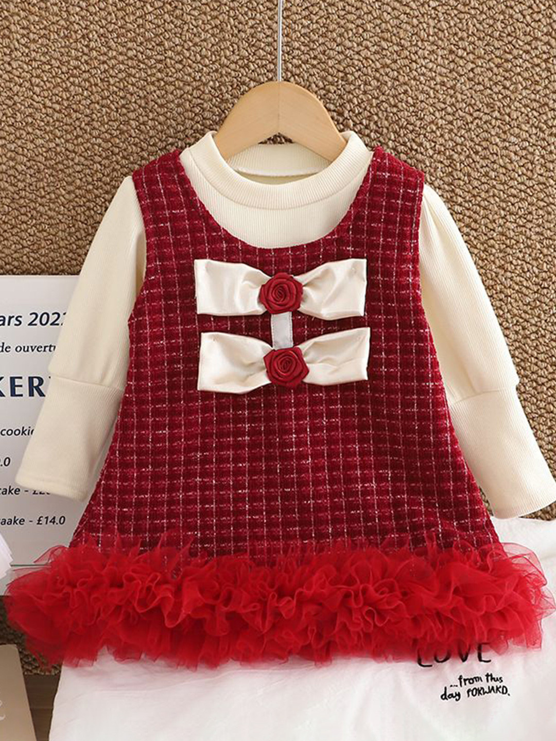 YK Girls Cotton A-Line Dress and Inner With Bow Details