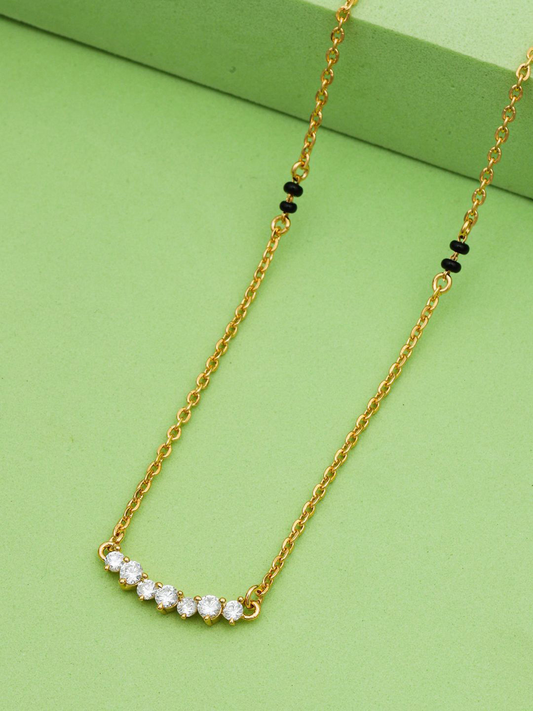 MAIRA 925 Sterling Silver 18k Gold Plated Crystals & Beaded Mangalsutra