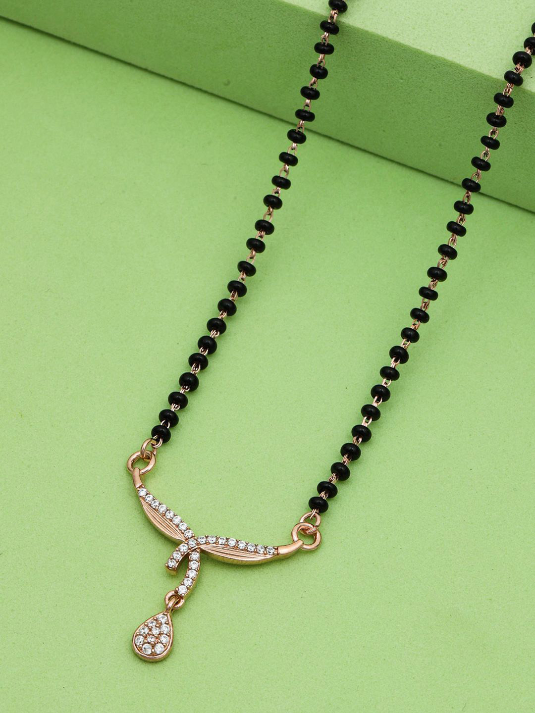 MAIRA 925 Sterling Silver Rose Gold-Plated Crystals & Beaded Mani Mangalsutra