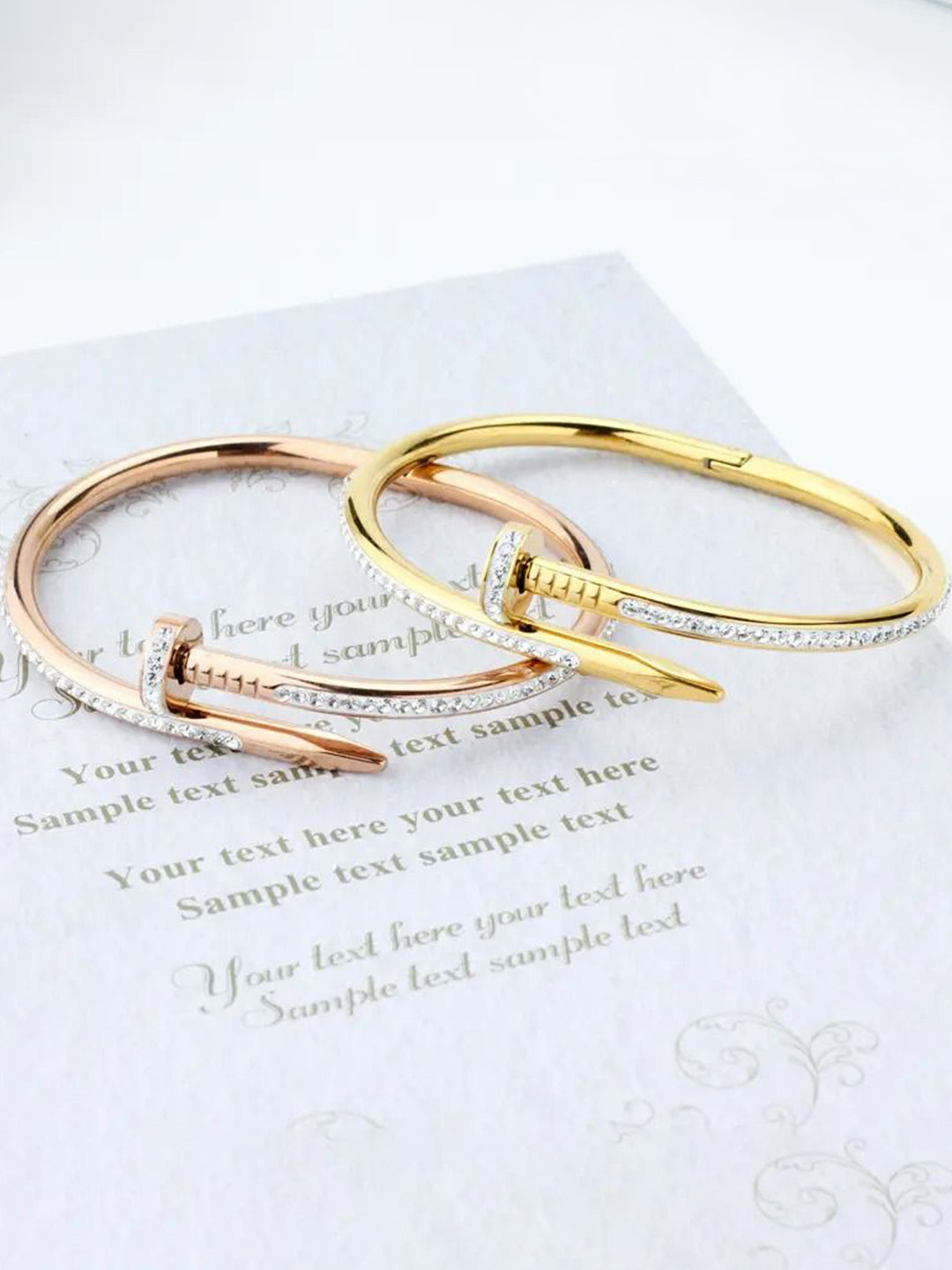 MEENAZ Set of 2 Gold & Rose Gold-Plated Anti Tarnish AD-Stone Studded Kada Bracelets