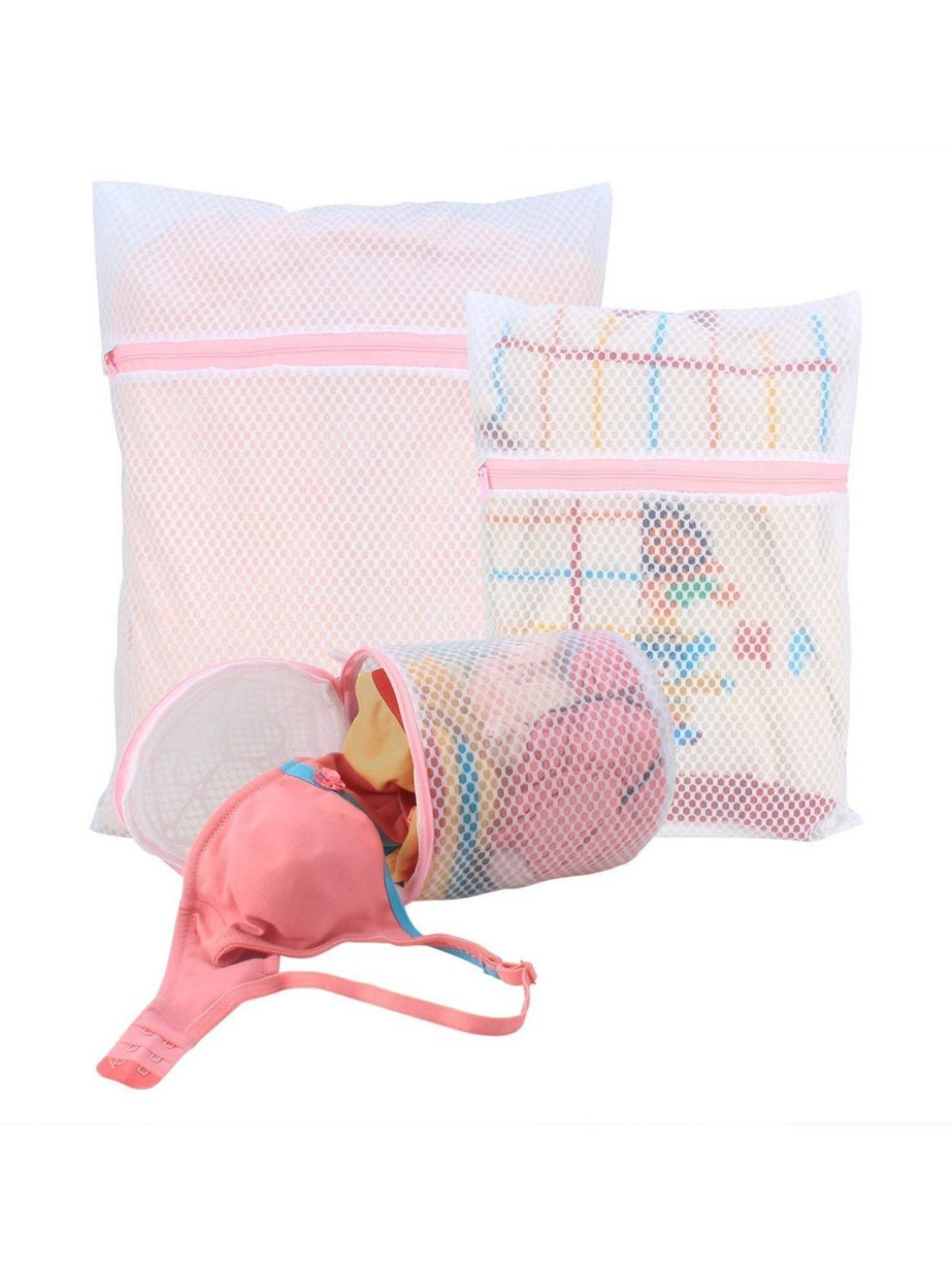 HOKIPO White 3 Pieces Mesh Laundry Clothes Washing Bags