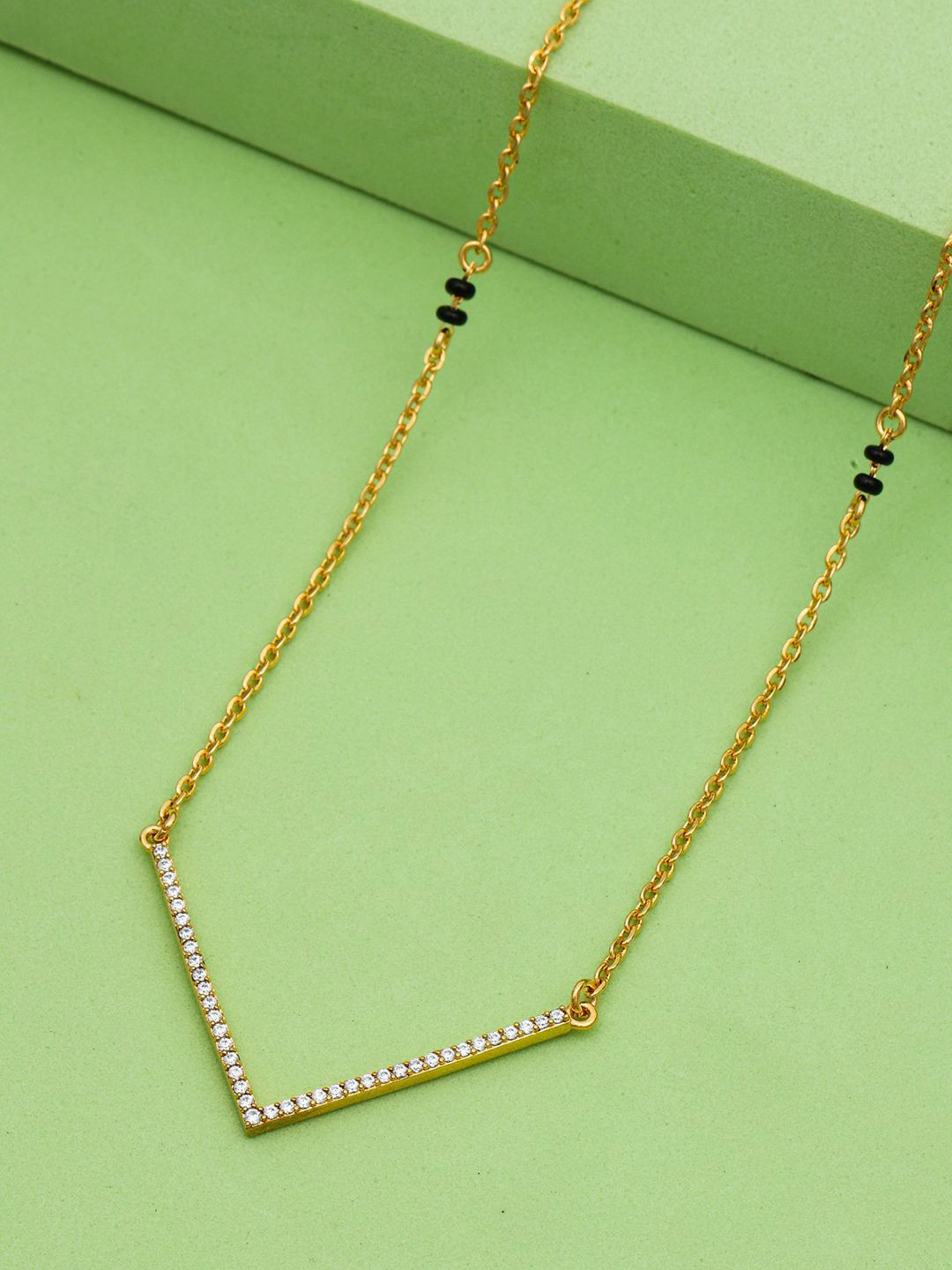 MAIRA 925 Sterling Silver 18K Gold-Plated Crystals Studded & Beaded Mangalsutra