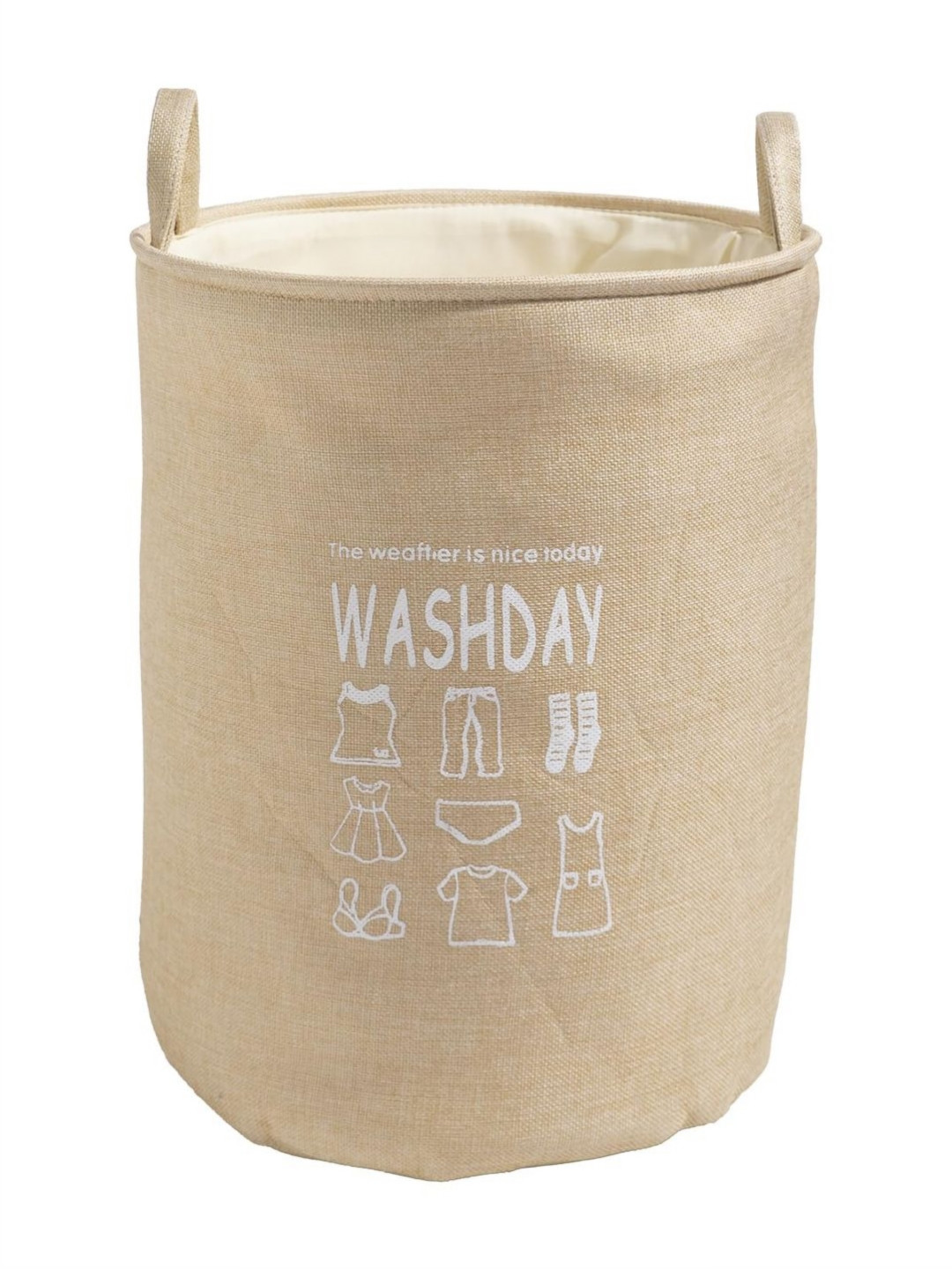 HOKIPO Beige & White Printed Folding Laundry Bag-43 L