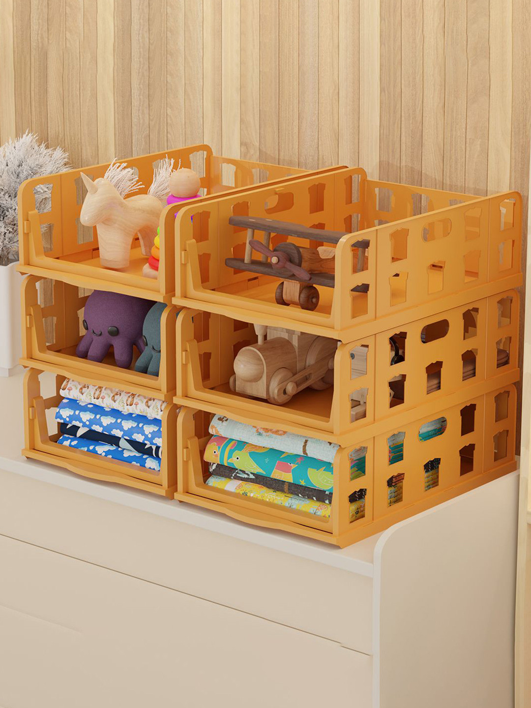 Kuber Industries Brown Set of 6 Reusable Wardrobe Clothes Storage Drawer Organiser