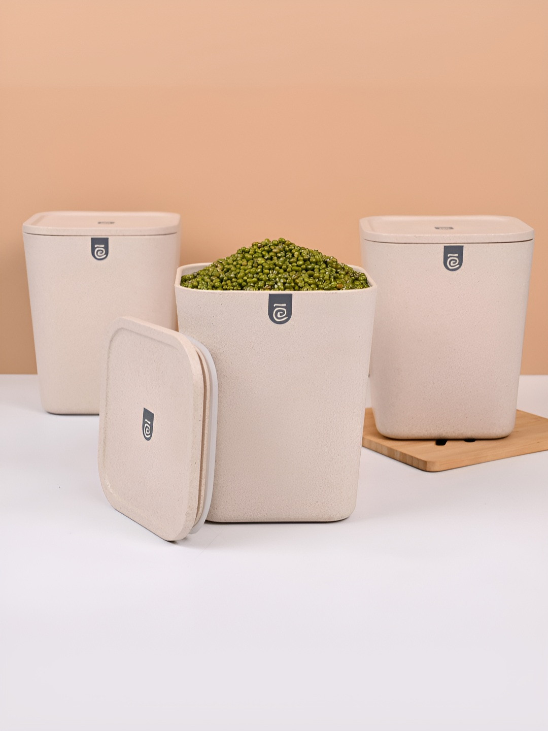 Eha 3_Sqrcanister_Sand off White Bamboo Dishwasher Safe 3 Piece Snap Canister-2L