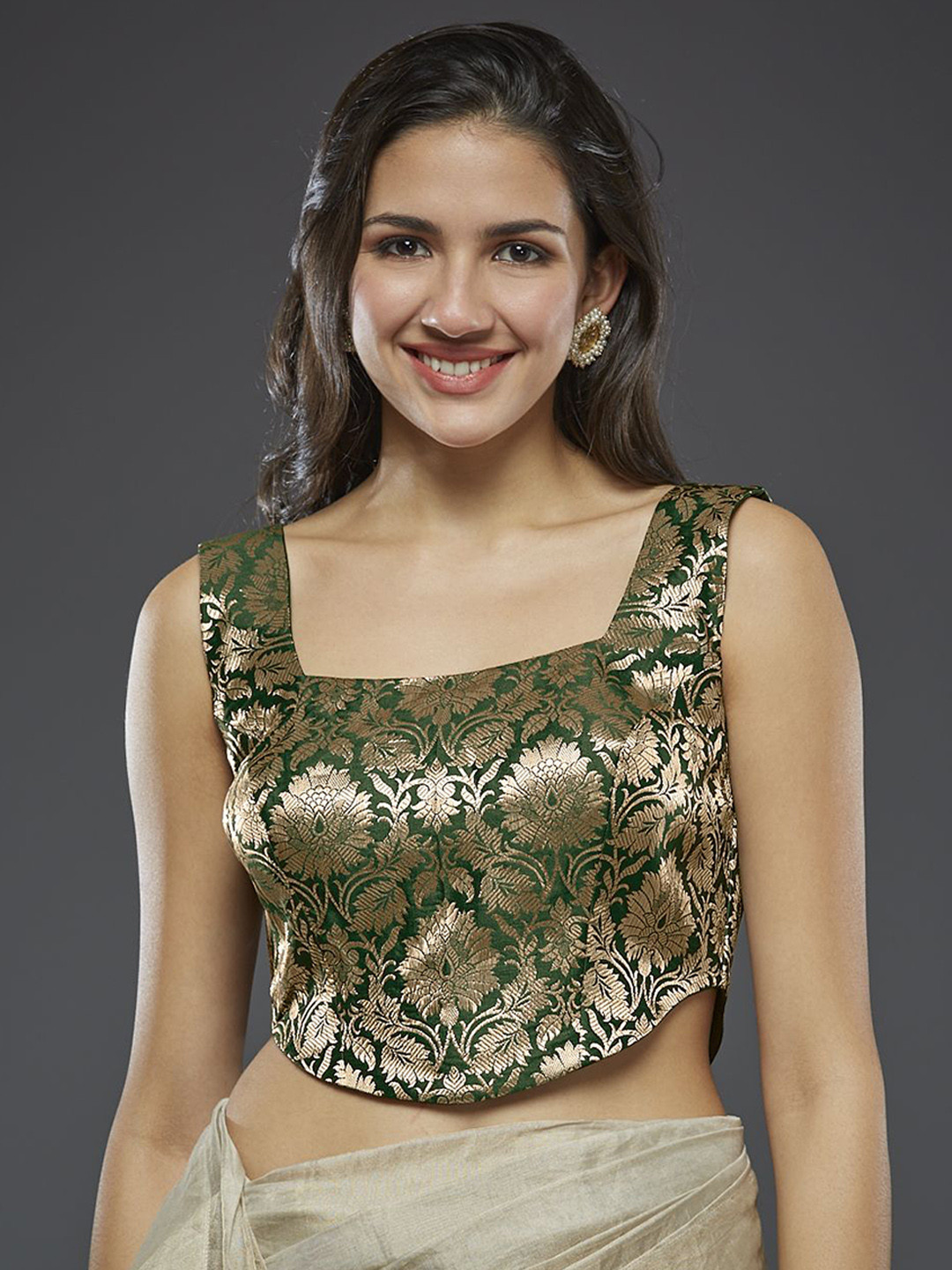 SALWAR STUDIO Woven Designed Square Neck Saree Blouse