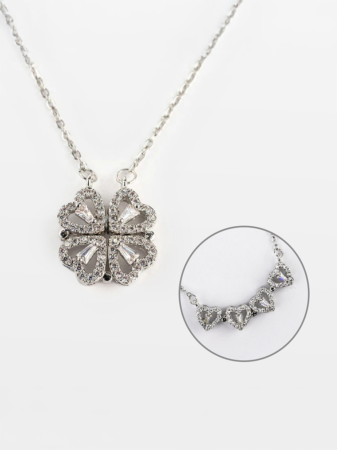 Mesmerize Silver Plated Clover Magnetic Necklace