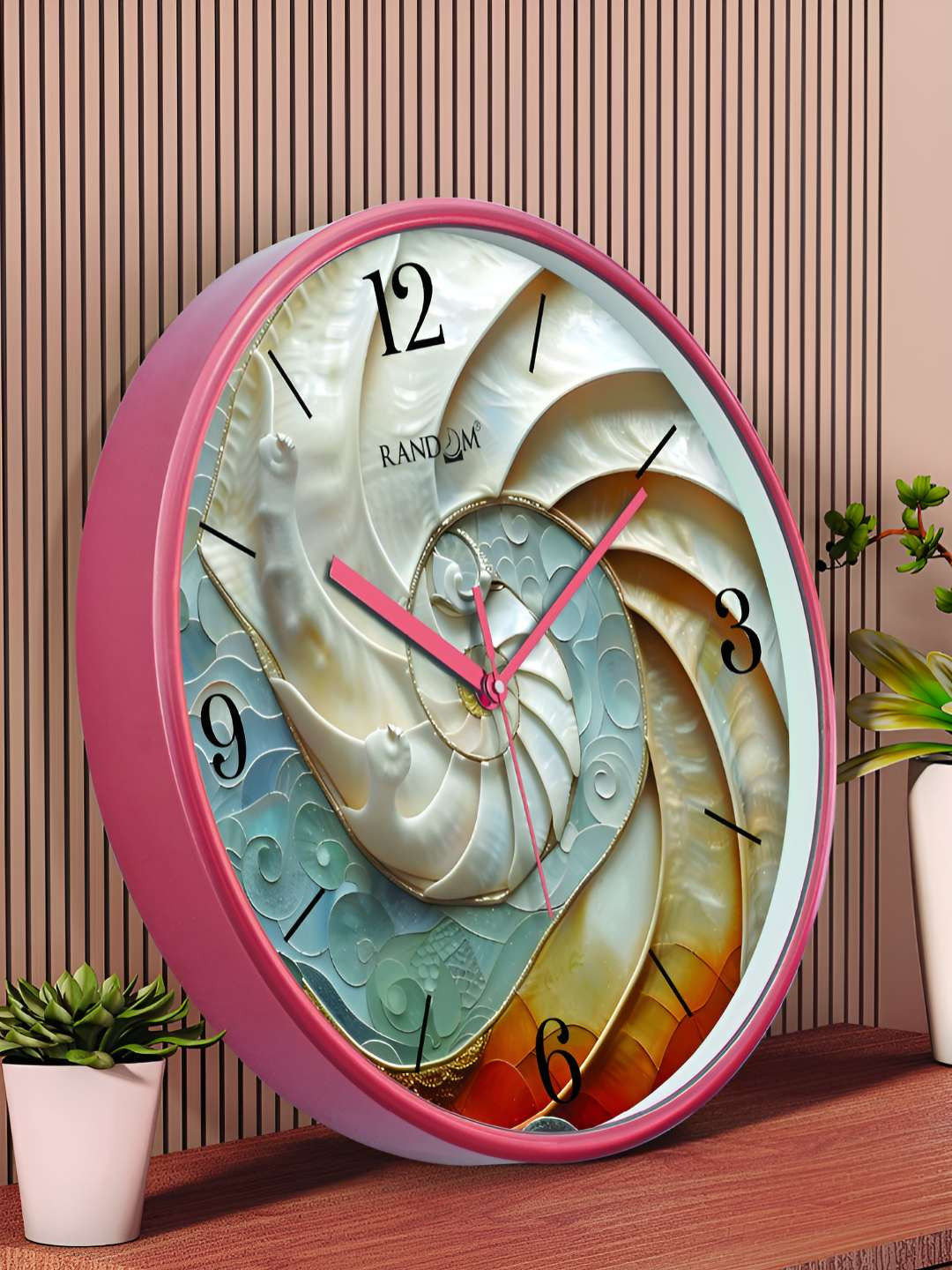 RANDOM Pink Plastic Ultra Clear Glass Round Battery Analogue Wall Clock-30cm