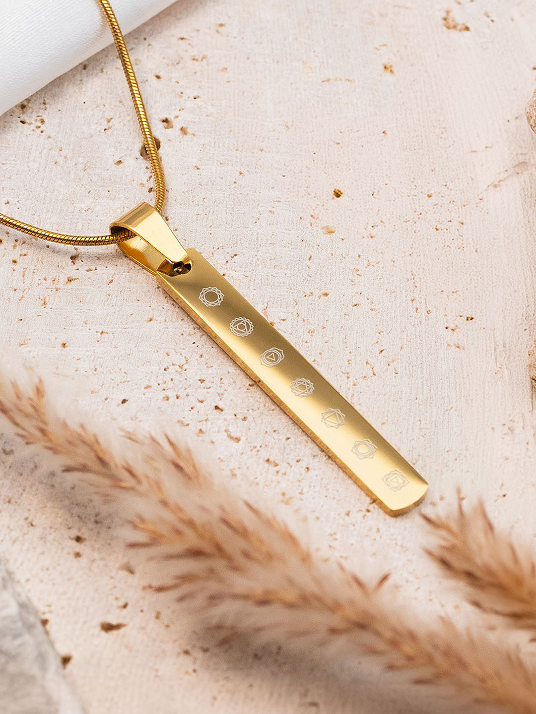 Mesmerize Stainless Steel Gold- Plated 7 Chakra Tag Pendant With Chain