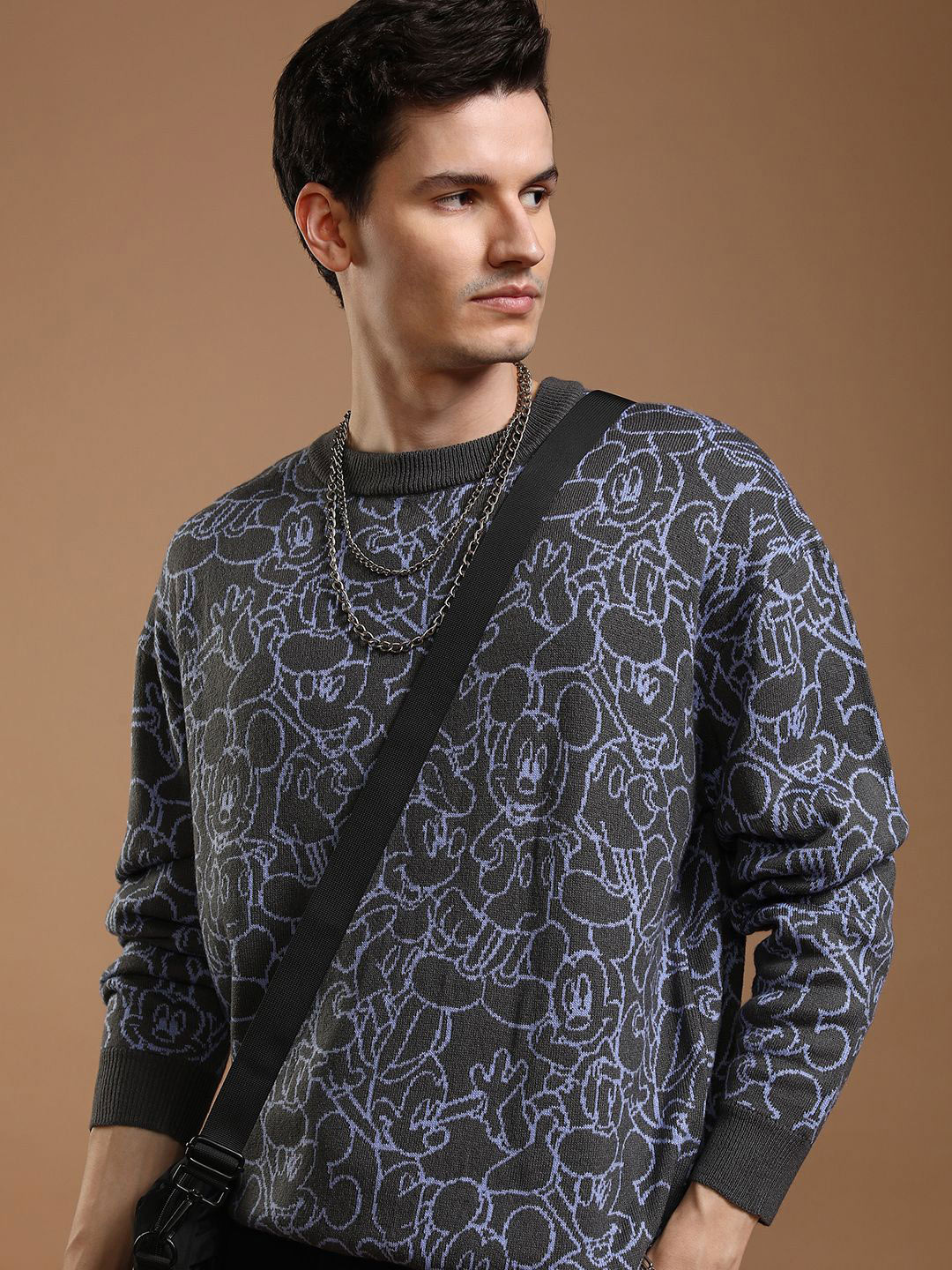 Highlander Disney Mickey Mouse Men Round Neck Jacquard Print Sweater