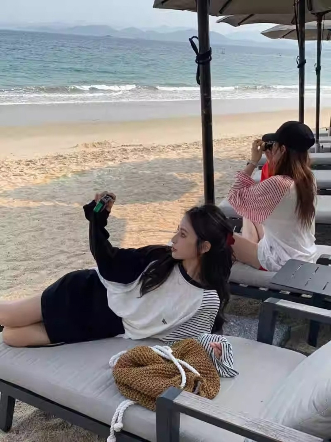 KPOP Women Striped Linen Round Neck Long Sleeves Top