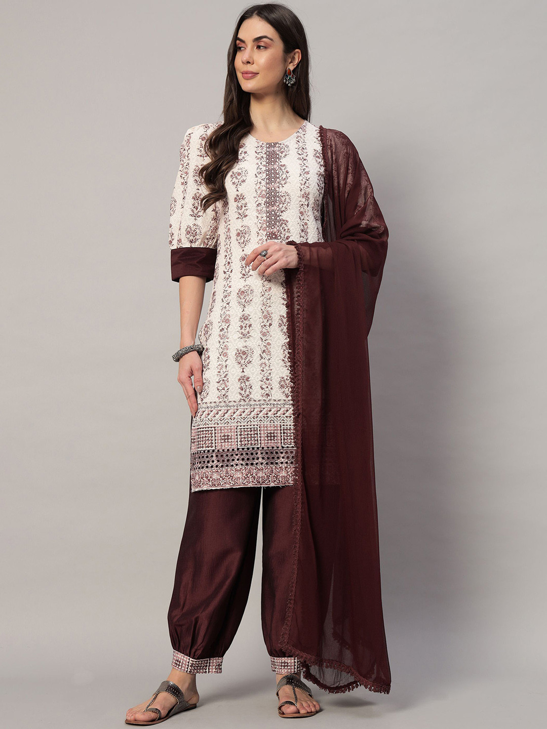 Shopping Queen Ethnic Motifs Embroidered Straight Kurta with Dhoti Pants & Dupatta