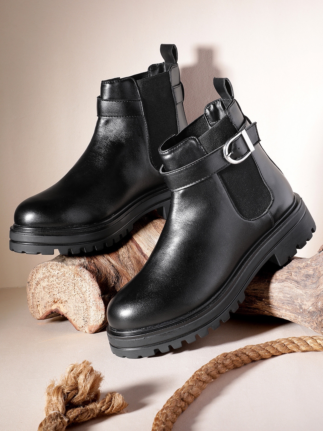 The Roadster Lifestyle Co. Women Chunky Block Heel Boots with Buckle Detailing