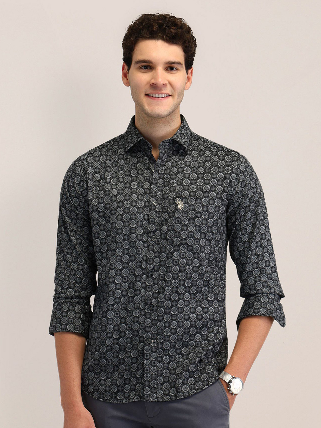 U.S. Polo Assn. Men Tailored Fit Opaque Printed Formal Shirt