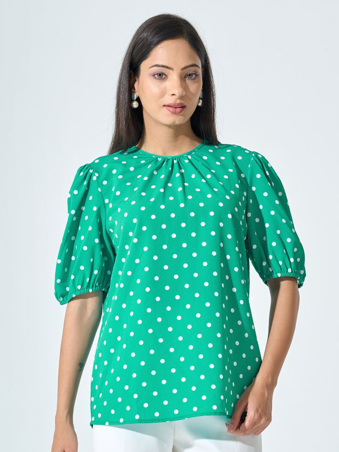 SALT ATTIRE Polka Dot Print Puff Sleeve Top