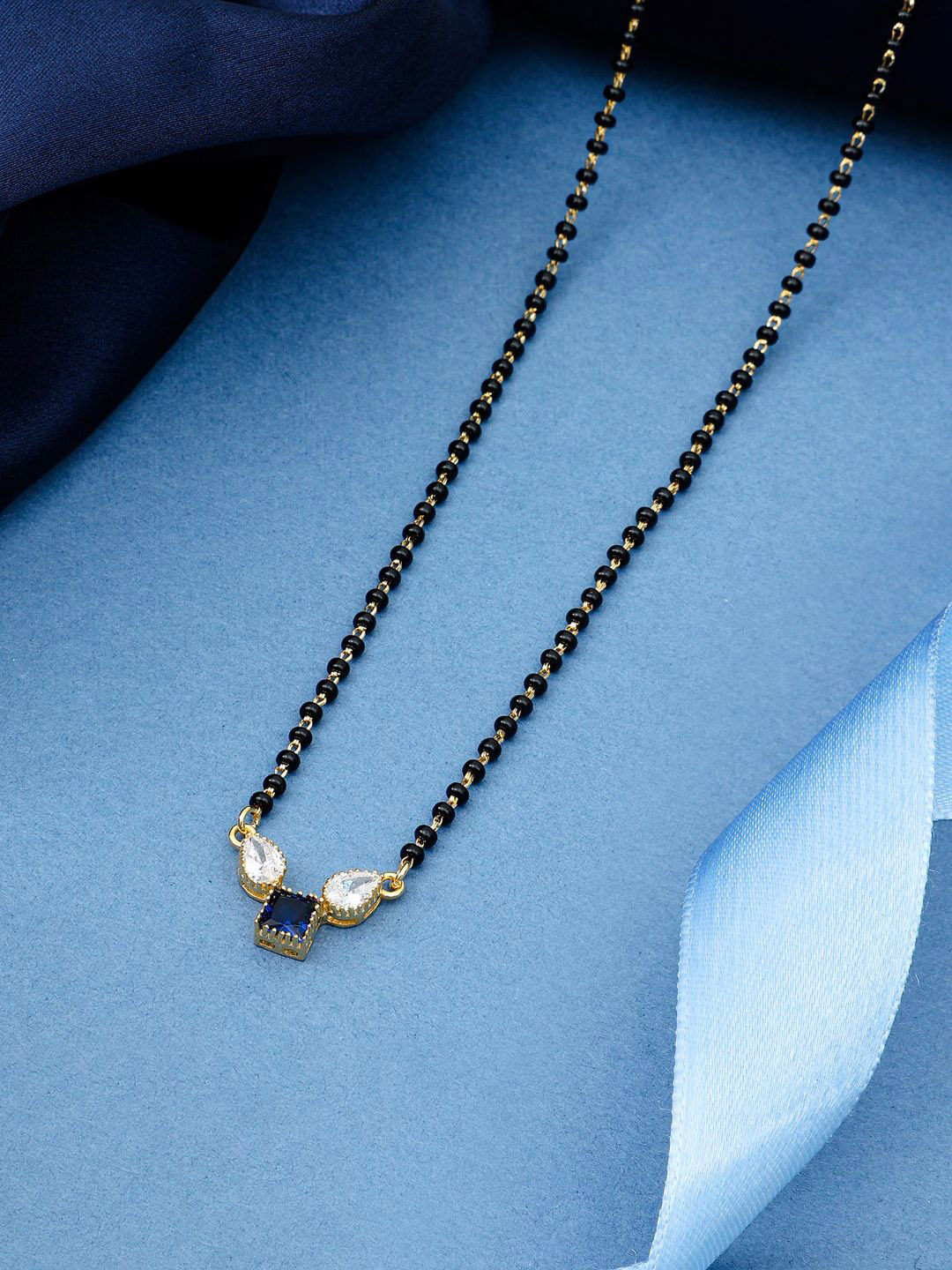 MAIRA 925 Sterling Silver 18k Gold Plated Full Mani Crystals & Beaded Mangalsutra