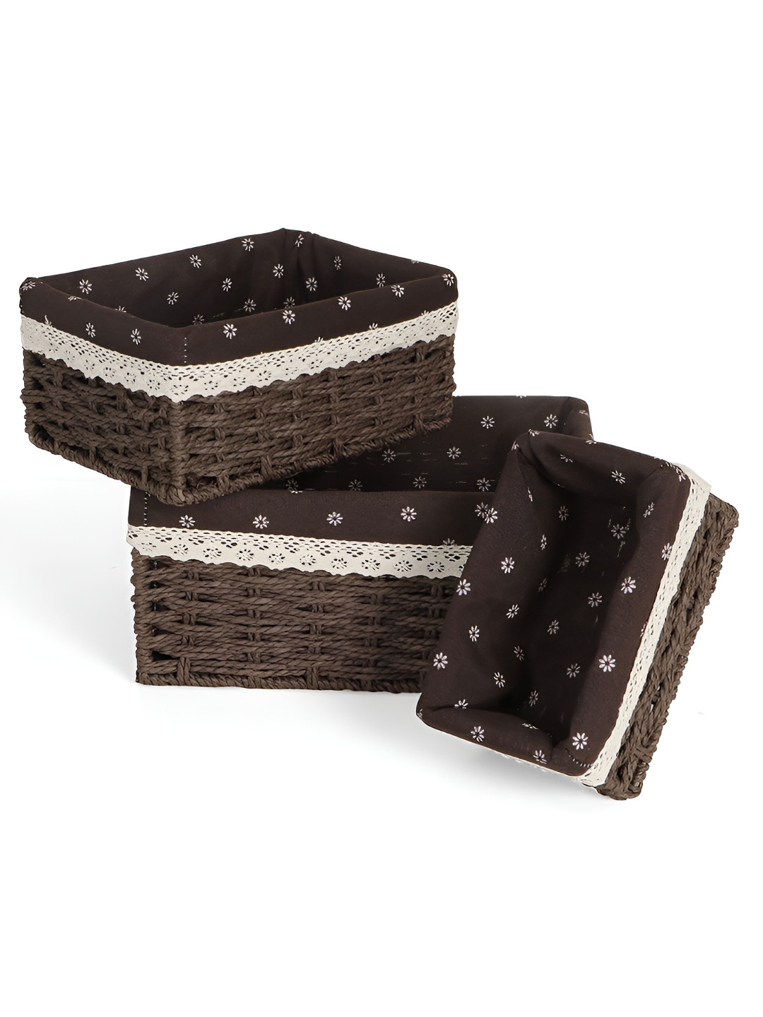 HOKIPO Brown & White 3 Pieces Eco-friendly Paper Rope Regular Multi-Utility Organisers