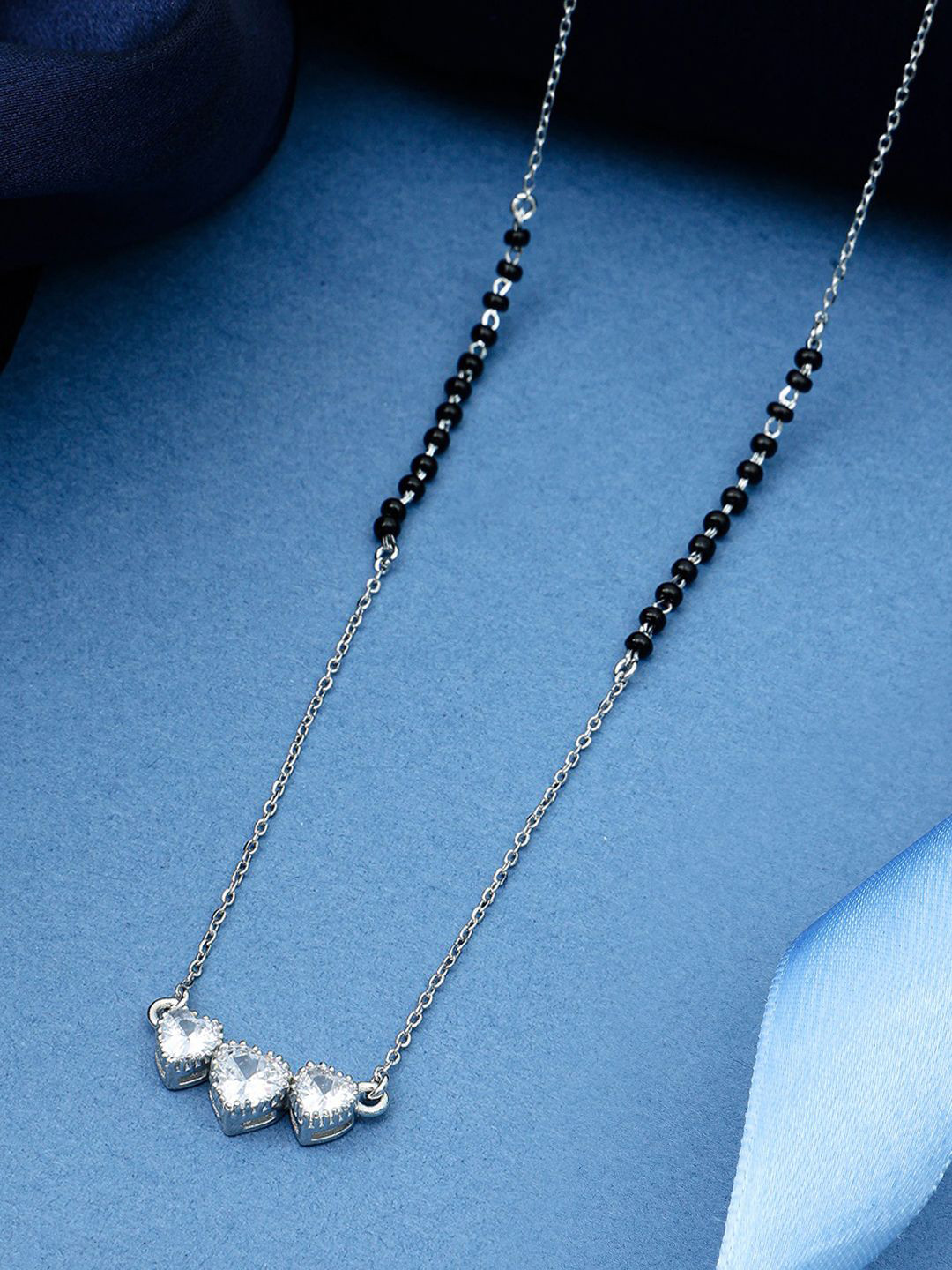 MAIRA 925 Sterling Silver Rhodium Plated Crystals & Beaded Mangalsutra