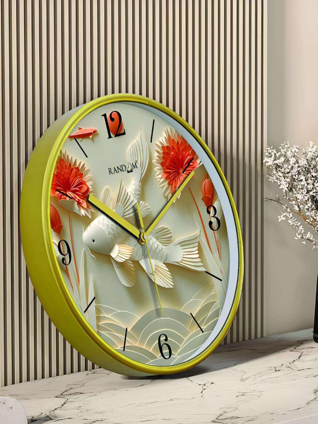 RANDOM Off White Plastic Ultra Clear Glass Round Battery Analogue Wall Clock-30.5cm