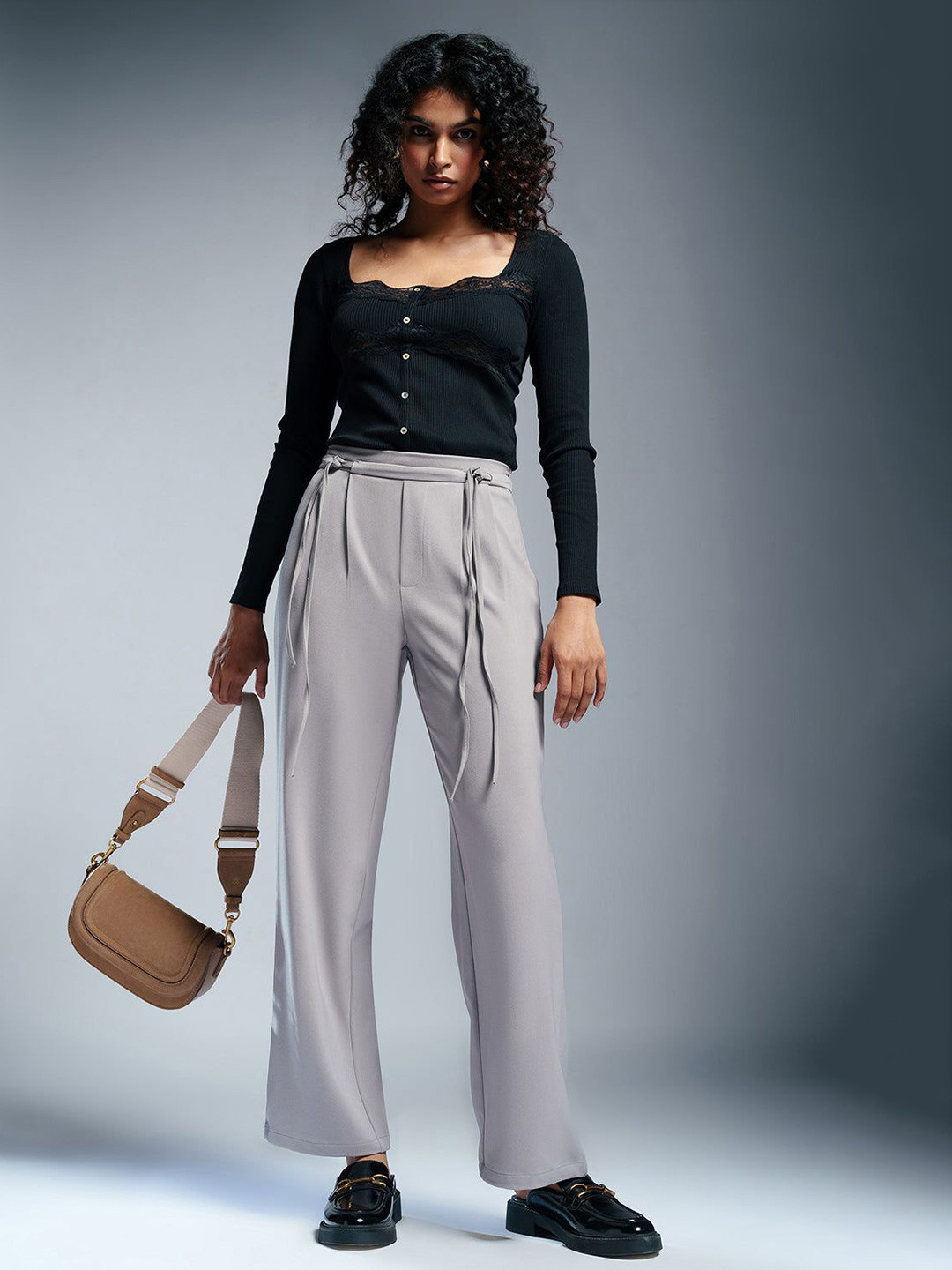 FREAKINS Women Urban Grey Tie-Up Korean Pants