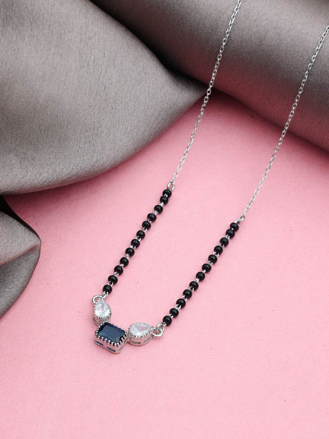 MAIRA Silver-Plated 925 Sterling Silver Crystals & Beaded Mangalsutra