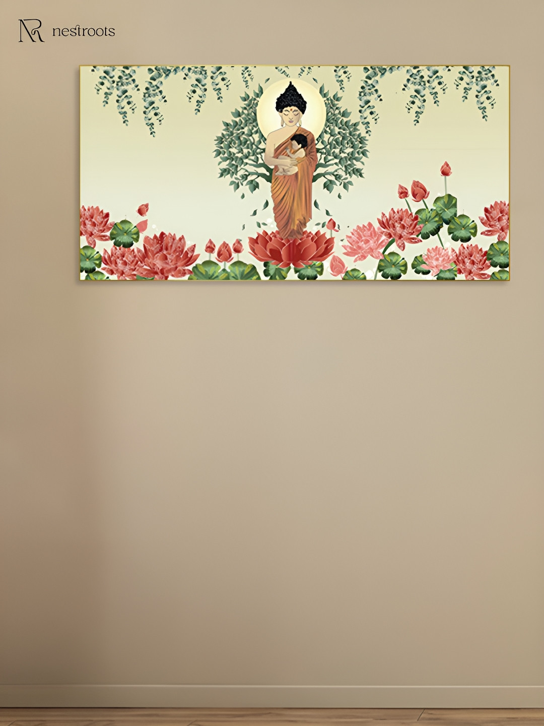 nestroots Yellow & Green Buddha Symbolized Naturing Canvas Painting Wall Art