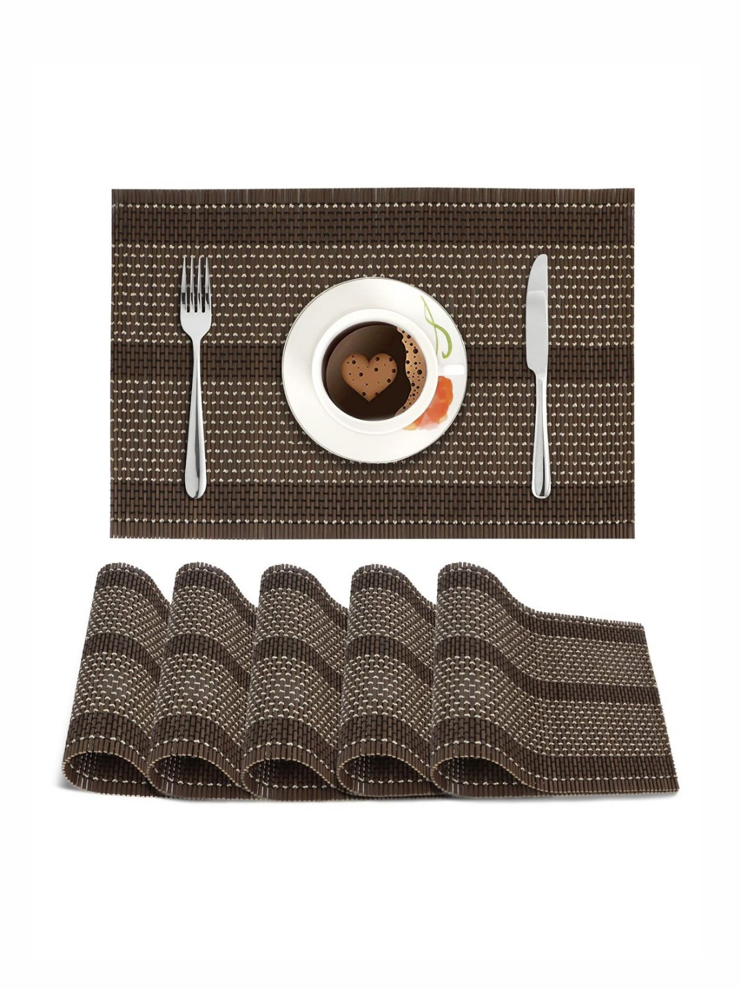 HOKIPO Cedar Brown 6 Pcs Reversible Bamboo Non Slip Table Placemats