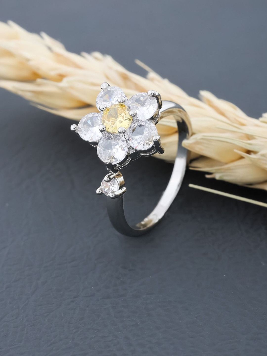 SKY SHOPPERS Silver-Plated CZ Stone-Studded Finger Ring