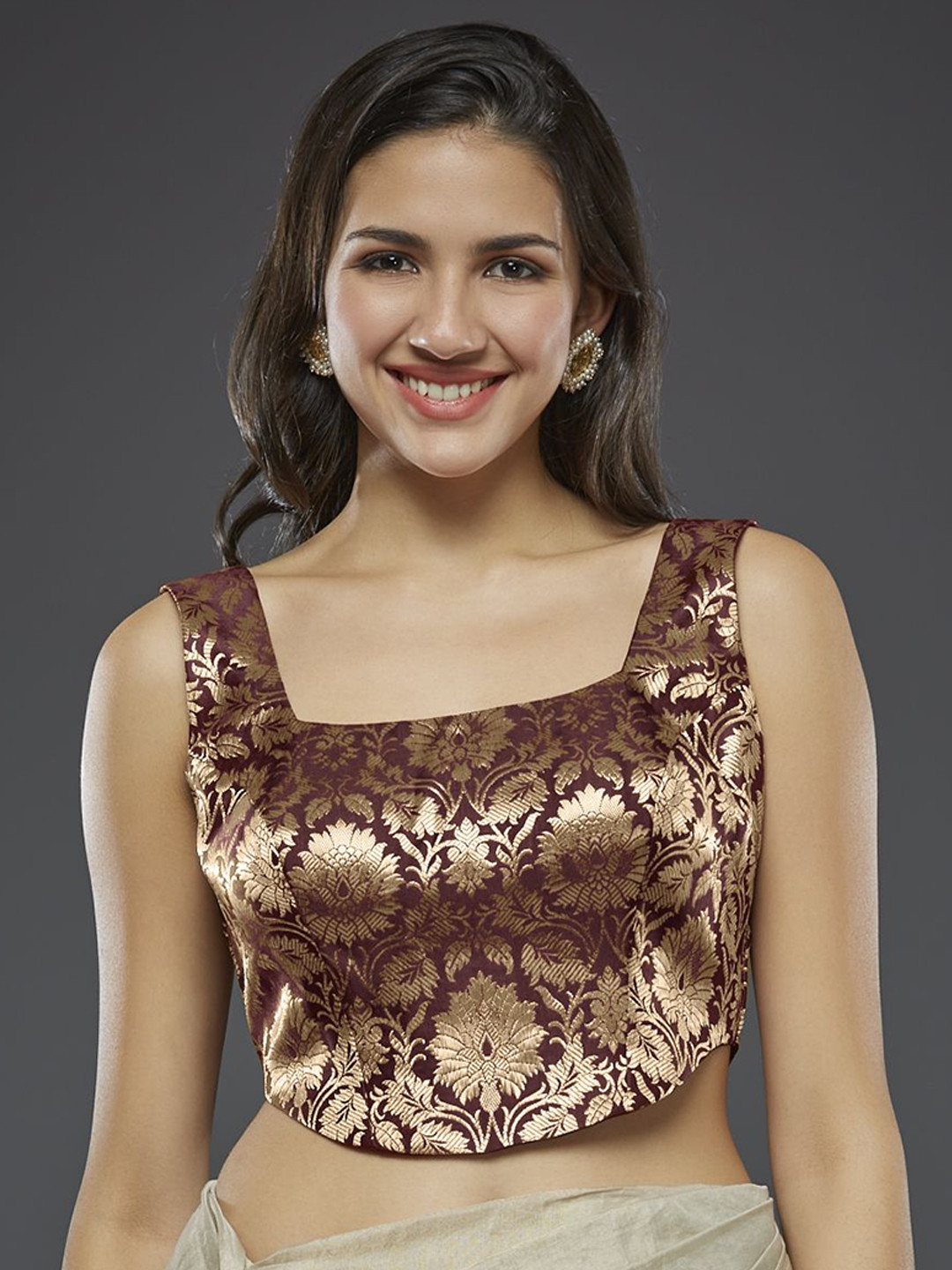 SALWAR STUDIO Woven Designed Square Neck Saree Blouse