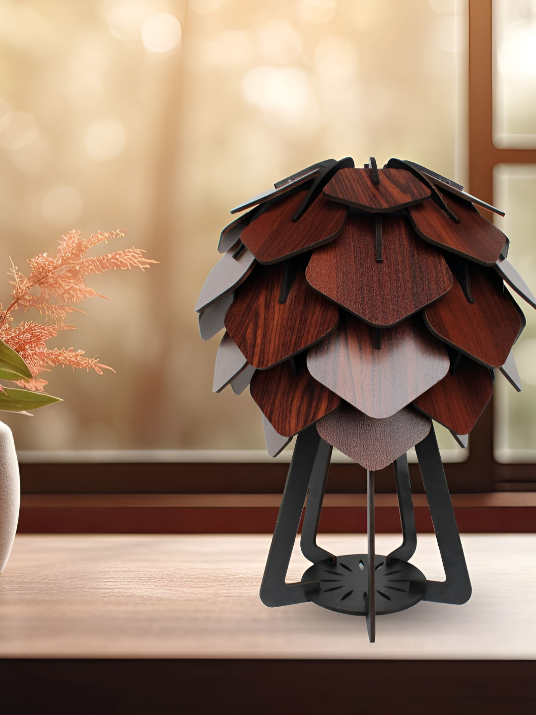 OLIVE TREE Brown & Black Abstract Shaped Wood Table Lamp