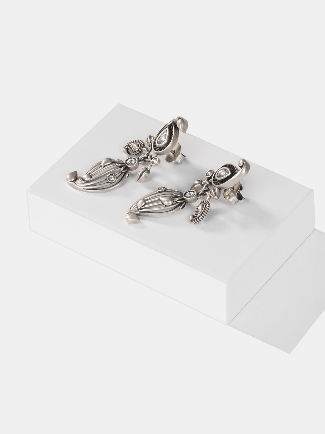 SHAYA 925 Sterling Silver Oxidised Dhol Nagare Drop Earrings