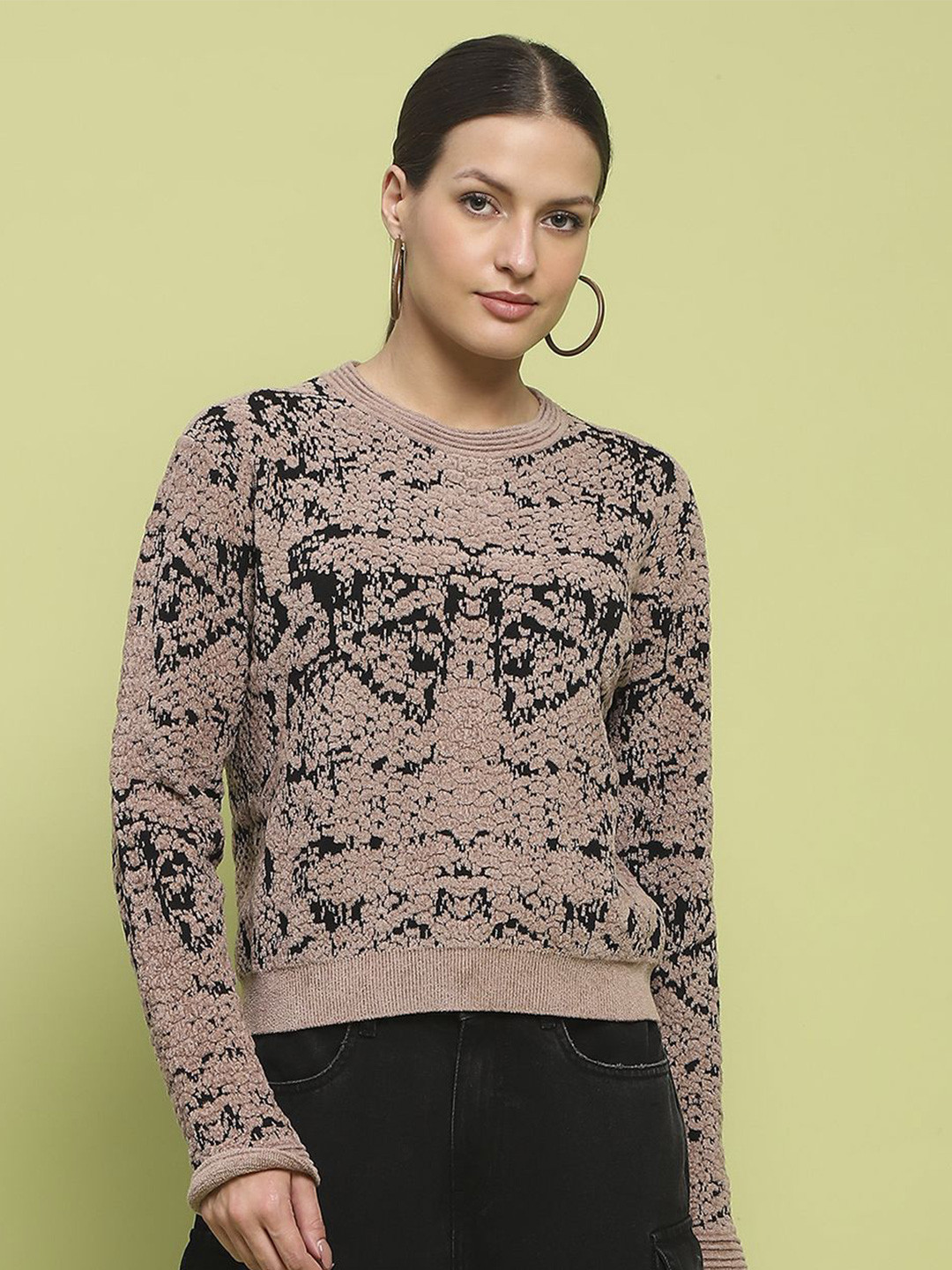 Madame Women Self Design Coated Pullover Sweater