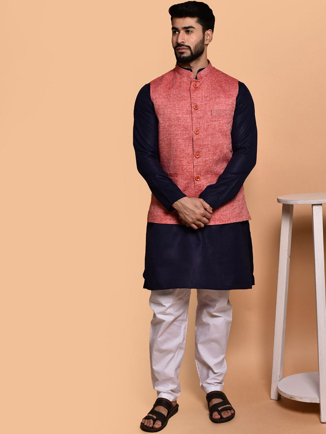 PRINTINDIA Mandarin Collar Pure Cotton Kurta with Pyjama & Jacket