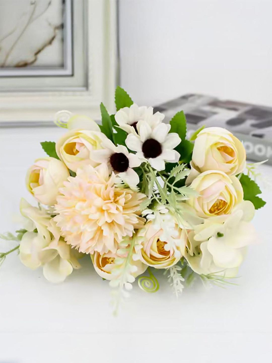 Nostrae by Ekhasa Yellow & Green Rose, Chrysanthemum, Daisy Artificial Flowers