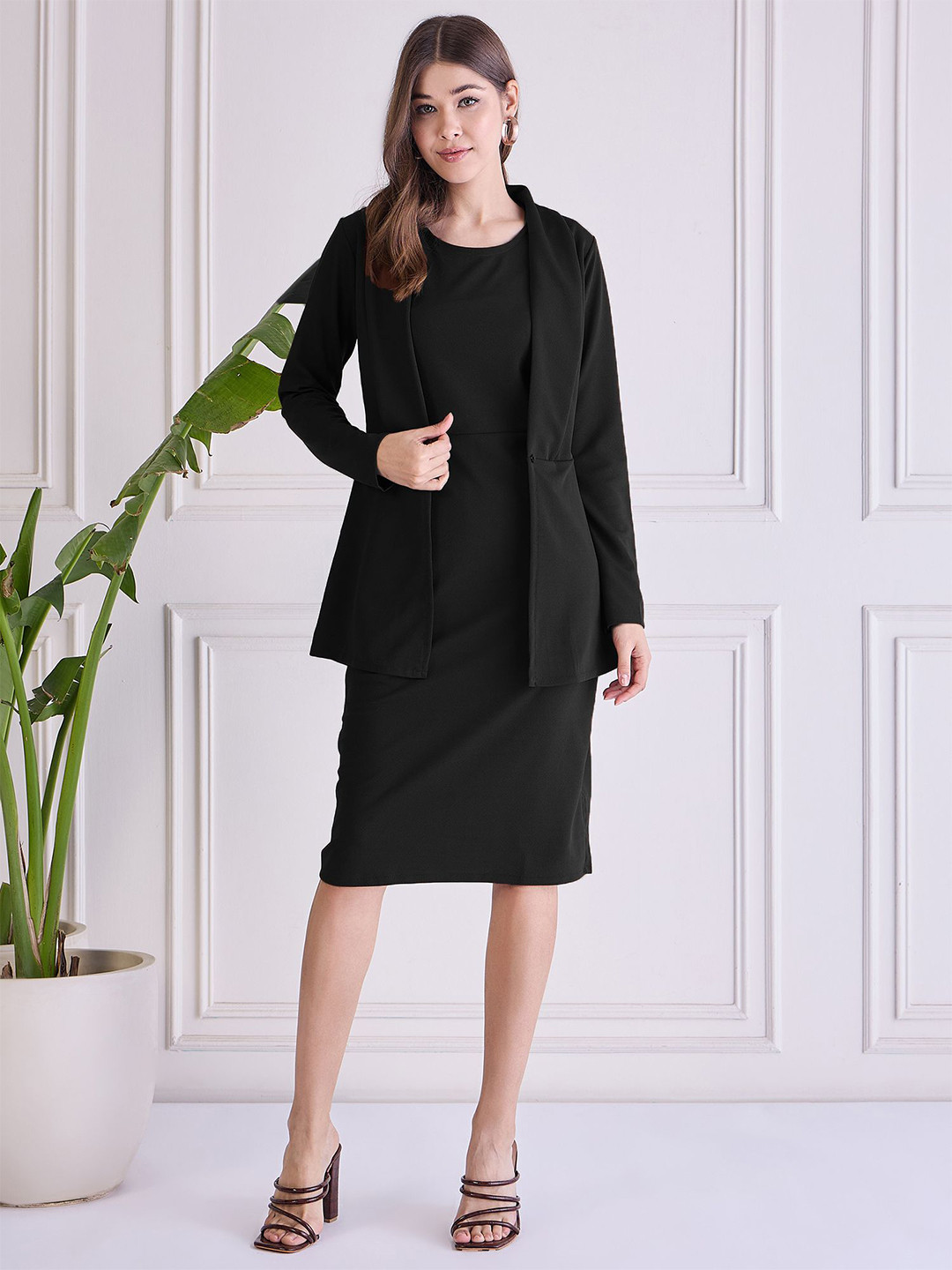 WESTHOOD Women Round Neck Bodycon Ready to Wear Dress with Blazer