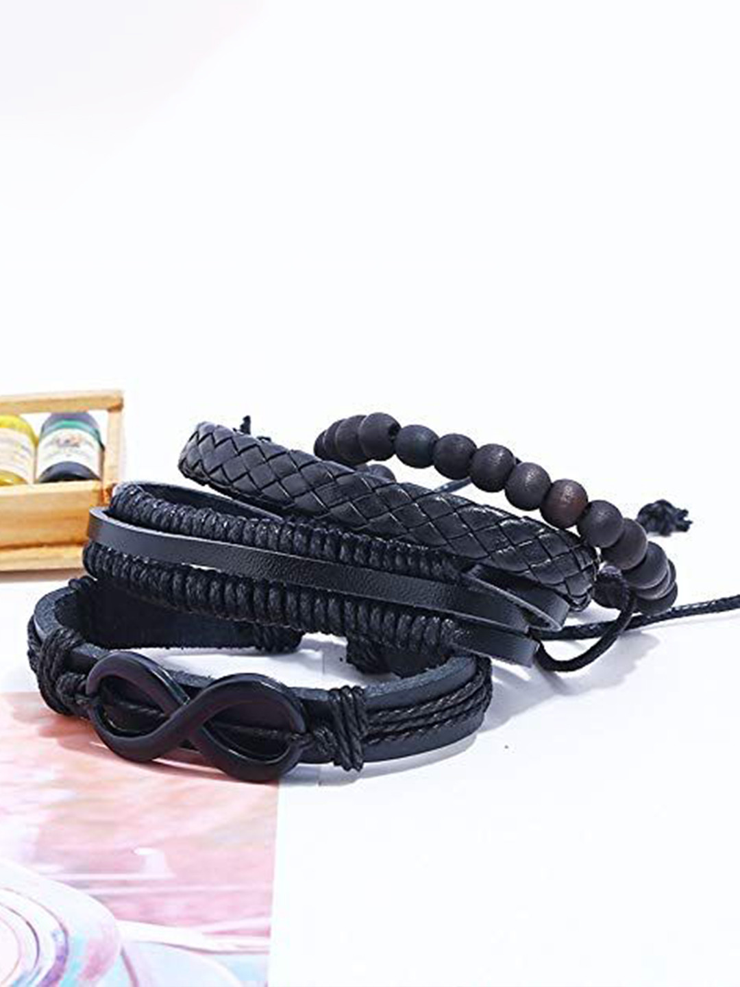 THE MEN THING Men Set Of 4 Leather Wraparound Bracelet